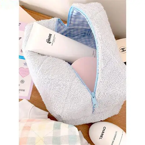 Wholesale Towel Fabric Cosmetic Bag | Soft Makeup Organizer in Light Blue for Beauty Brands & Retailers